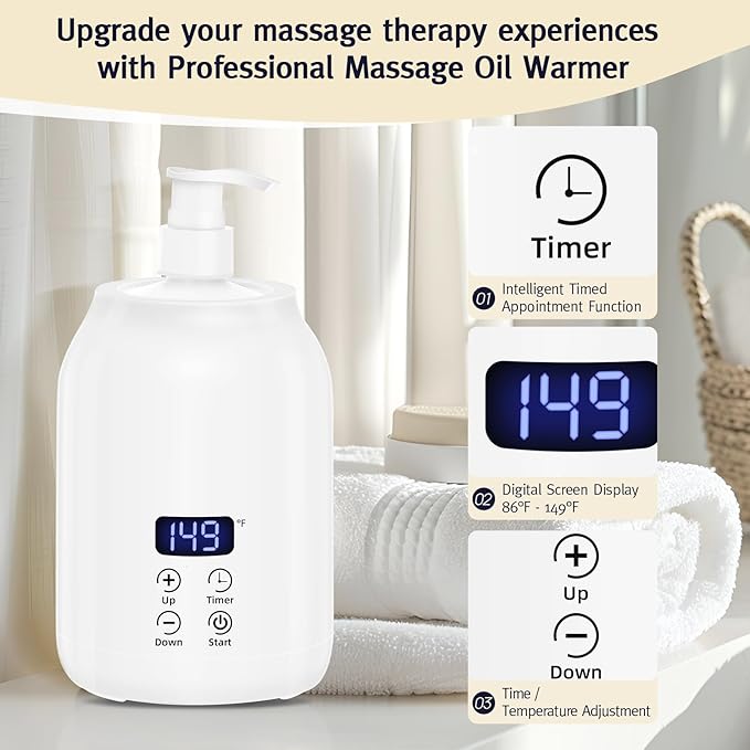 Meifuly Oil Warmer for Massage Therapy & Personal Use, Quick Lotion Warmer Heats Up, with Two Bottles, Adjustable and Constant Temperature - Bloomnest