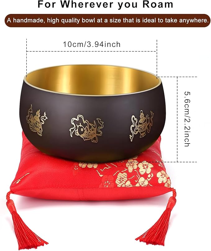 Tibetan Handmade Singing Bowl—Meditation Sound Bowl Handcrafted in Nepal with Striker &2 PC Cushion -ENHANCES YOGA, MEDITATION, PRAYER Mindfulness, and Stress Relief Unique Spiritual Gifts (4") ViLoSa
