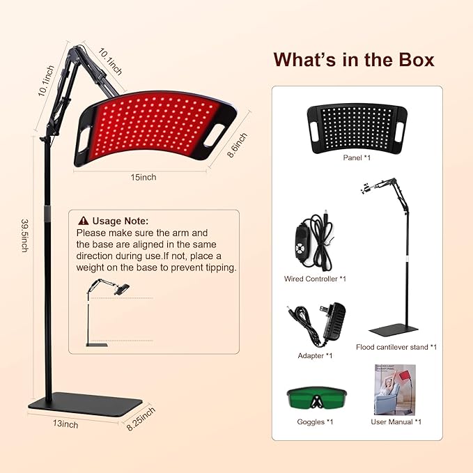 Red Light Therapy for Body and Face, Red Light Panel with 660nm & 850nm LEDs, Infrared Light Therapy Lamp with Adjustable Stand, Red Light-Therapy at Home with Eyes Protection Goggles Fussion