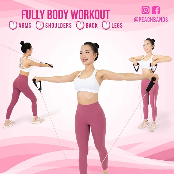Peach Bands Resistance Tube Bands Set - Exercise Bands with Handles, Door Anchor and Workout Guide - Bloomnest