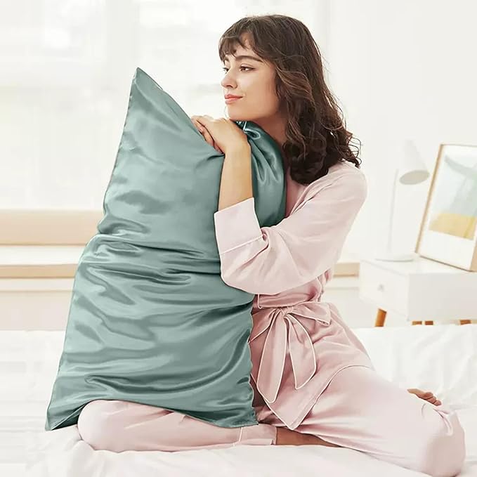 100% Mulberry Silk Pillow Case for Hair and Skin Made in USA, 22 Momme King Size Silk Pillowcase for Women, 6A Grade Organic Silk, Anti Aging, Anti Acne, 1 Pack 20"x36" (King, Mineral Blue) - Bloomnest