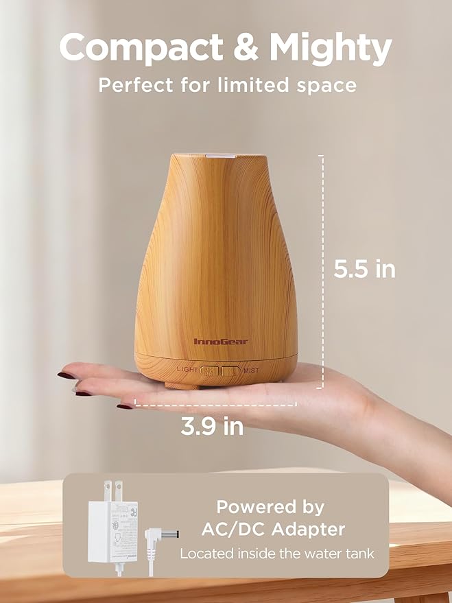 InnoGear Essential Oil Diffuser, Ultrasonic Diffusers for Home Aromatherapy Humidifier for Bedroom Room 7 Colors LED 2 Mist Mode Auto Off, Yellow - Bloomnest