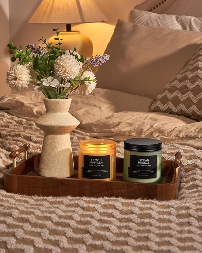 M&SENSE Candles Lemon Vanilla Scented, 11.6oz 70 Hour Long Lasting Candles for Home, 2 Wick Natural Soy Wax in Glass Jar, Stress Relief Gifts for Women and Men - Bloomnest
