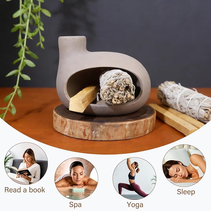 Handmade Grey Palo Santo Holder – Elegant Incense Chimney for Palo Santo, Sage & Cones – Idealt Gifts for Stress Relief, Energy Cleansing, Yoga, Meditation, Zen, Altar Decor & Aromatherapy MOUGIGI