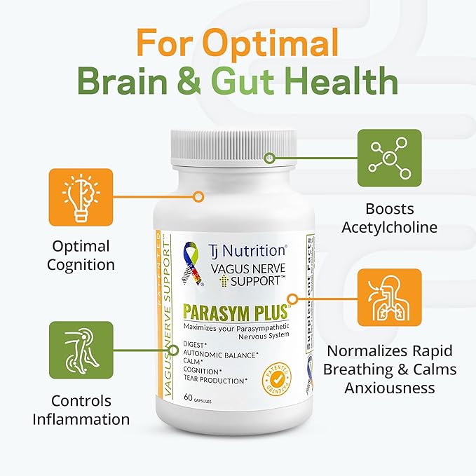 Parasym Plus Vagus Nerve Support, Patented Digestive Nutritional Supplements, Energy Booster for Men and Women, Memory Supplement for Brain, Gentle Immune System Support, 60 Capsules