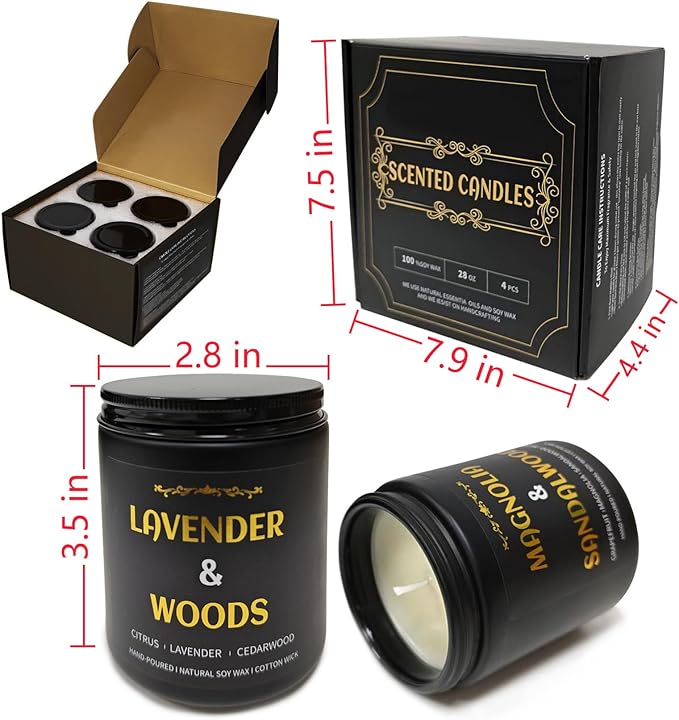 4 Pack Scented Candles for Home Scented, Vanilla Candle, Lavender Candles, 28 oz 200 Hour Long Lasting Natural Soy Wax Candle for Women Men,Birthday, Mother's Day,Anniversary,Christmas - Bloomnest
