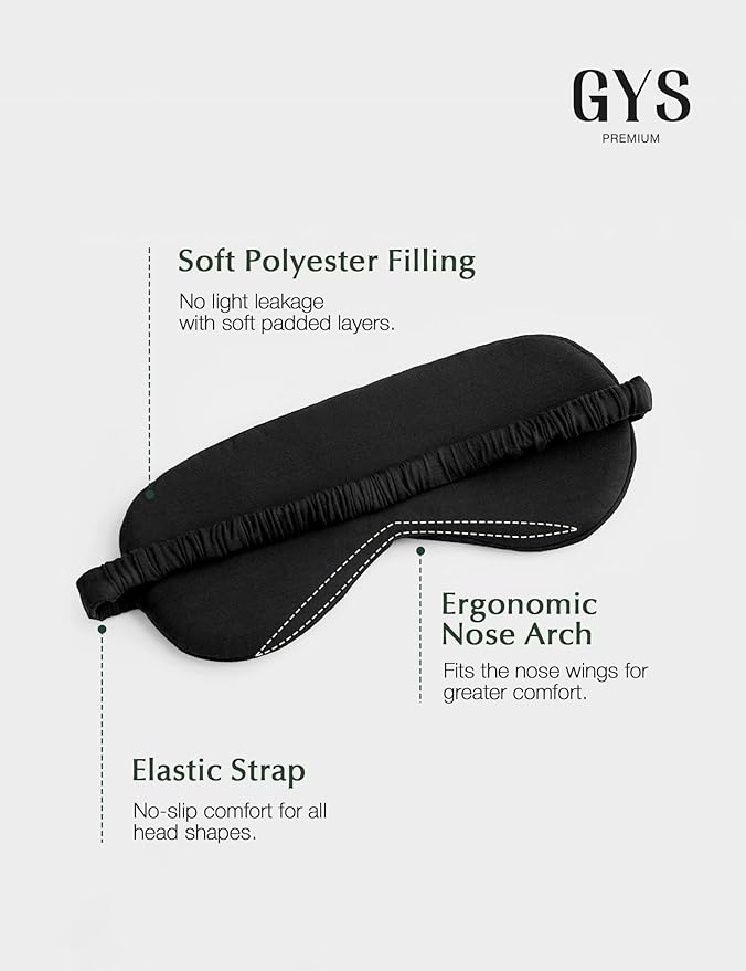 GYS Premium Bamboo Viscose Sleep Mask with Elastic Strap Block Light Eye Mask for Sleeping and Traveling, Black, One Size - Bloomnest