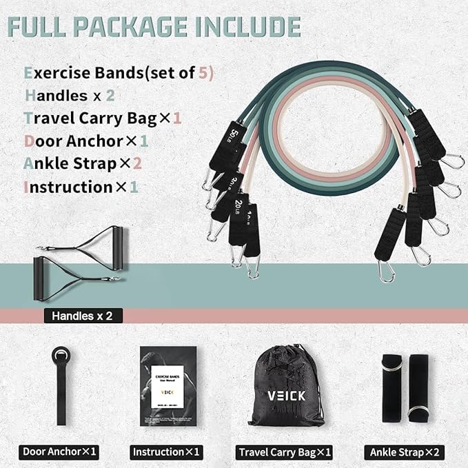 VEICK Resistance Bands, Exercise Bands, Workout Bands, Resistance Bands for Working Out with Handles for Men and Women, Exercising Bands for Fitness Weights Work Out at Home - Bloomnest