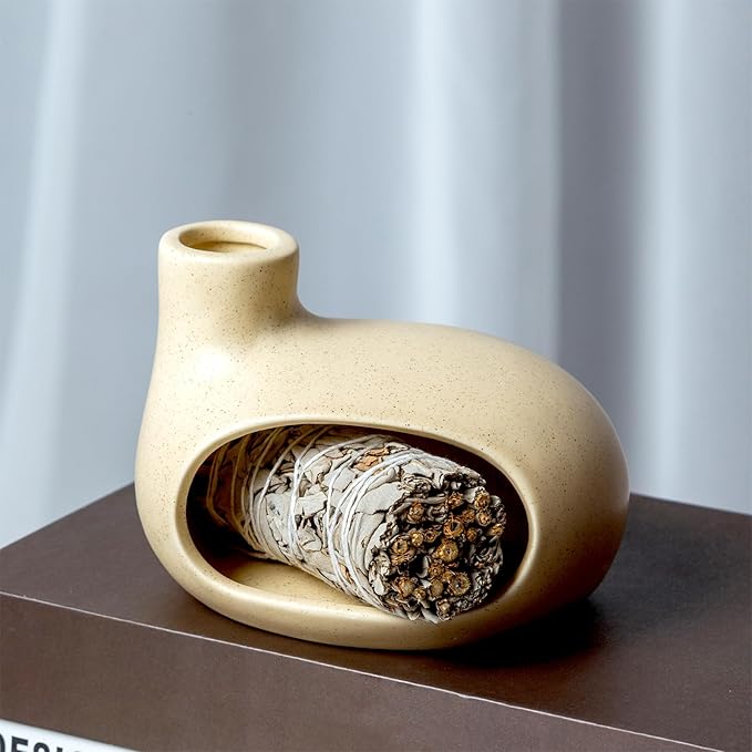 Palo Santo Holder - Ceramic Incense Burner for Palo Santo Sticks, Cone, and Spiritual Sage - Modern Chiminea for Meditation - Handcrafted Smudge Bowl and Meditation Gift - Bloomnest