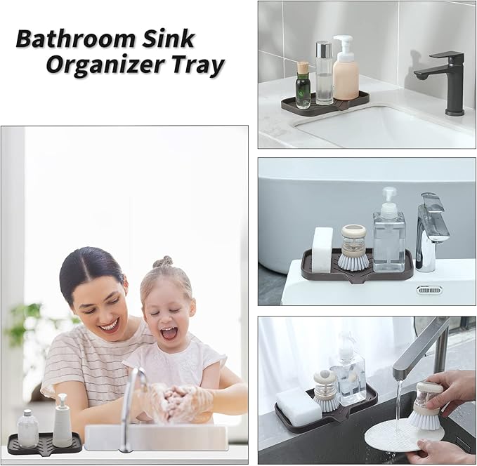 Silicone Bathroom Soap Dishes with Drain Spout-Bathroom and Kitchen Sink Organizer,Sponge Holder,Dish Soap Tray,Perfect for Dispenser,Scrubber,Bottle,Cup on Sink or Counter-Coffee 9.6"×5.3" - Bloomnest