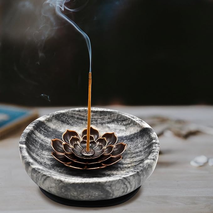 Natural Marble Incense Burner, Stick and Reflux Incense Holder, Handmade Stick Incense Burner, Ideal for Incense Smoking, Incense Burning and Decoration (Extra Large 5.91inGrey) - Bloomnest
