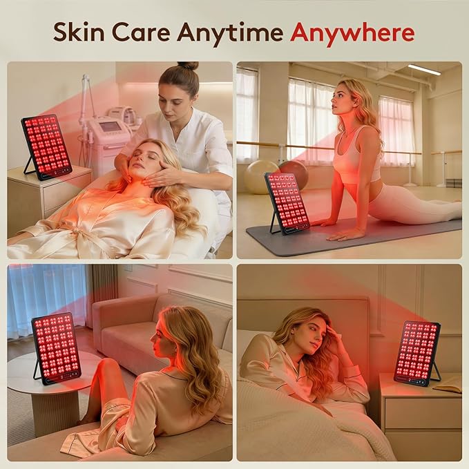 Red Light Therapy for Face Body: 660nm & 850nm Cordless Red Light Therapy Panel with Adjustable Stand - Red Infrared Light Panel with 3 Brightness Levels & Auto Off XKETA