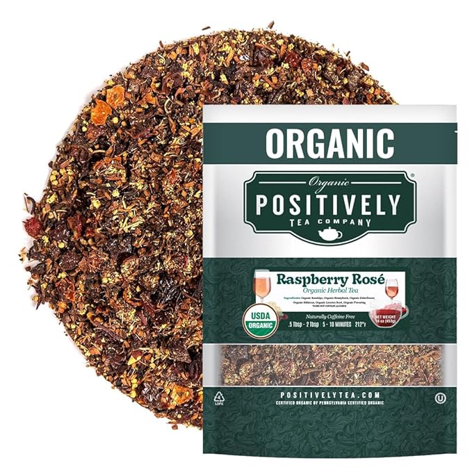 Organic Positively Tea Company, Raspberry Rosé Herbal Tea, Loose Leaf, 16 Ounce - Bloomnest