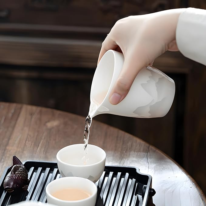 ICHAG Chinese Tea Set, Gongfu Tea Sets for Adults, China Gaiwan Teaset, 14-Piece Yangzhi Jade (茶具) Porcelain Set with Suspended Gaiwan & Tea Pet, Portable Travel Teaset for Home, Outdoor, Office Gifts - Bloomnest