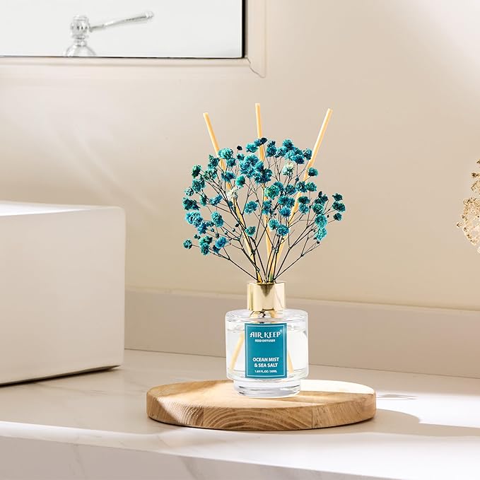 Airkeep Reed Diffuser Set of 3,Clean Linen Ocean Mist&Sea Salt Lavender Eucalyptus Oil Reed Diffusers for Bedroom Living Room Office Aromatherapy Oil Reed Diffuser for Gift 50ml x 3 - Bloomnest