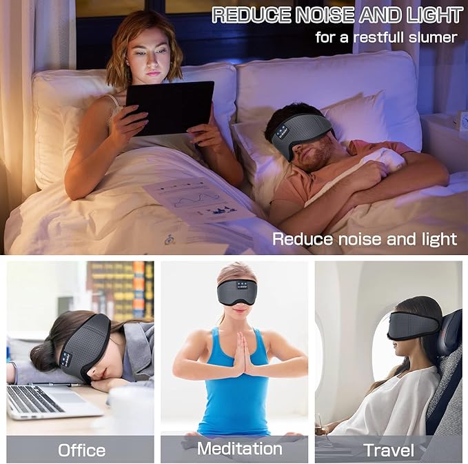 LC-dolida Sleep Headphones, Sleep Mask Bluetooth Wireless Music Eye Mask, Sleeping Headphones for Side Sleepers Sleep Mask with Bluetooth Headphones Ultra-Thin Stereo Speakers Perfect for Sleeping - Bloomnest
