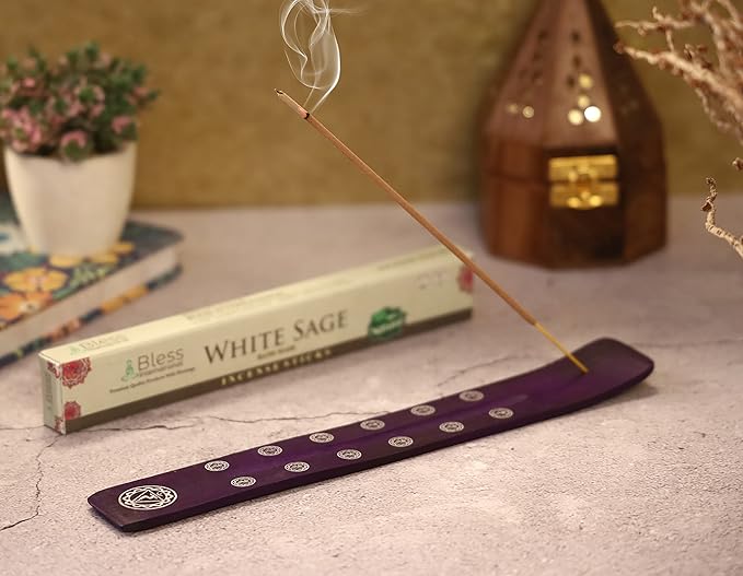Bless-International Traditional-Handmade-Burner Wooden-Incense-Stick-Holder Ash-Catcher-Stand for-Aromatherapy-Meditation-Yoga (Heavens Blue) 10 Inches, Pack of 1 - Bloomnest