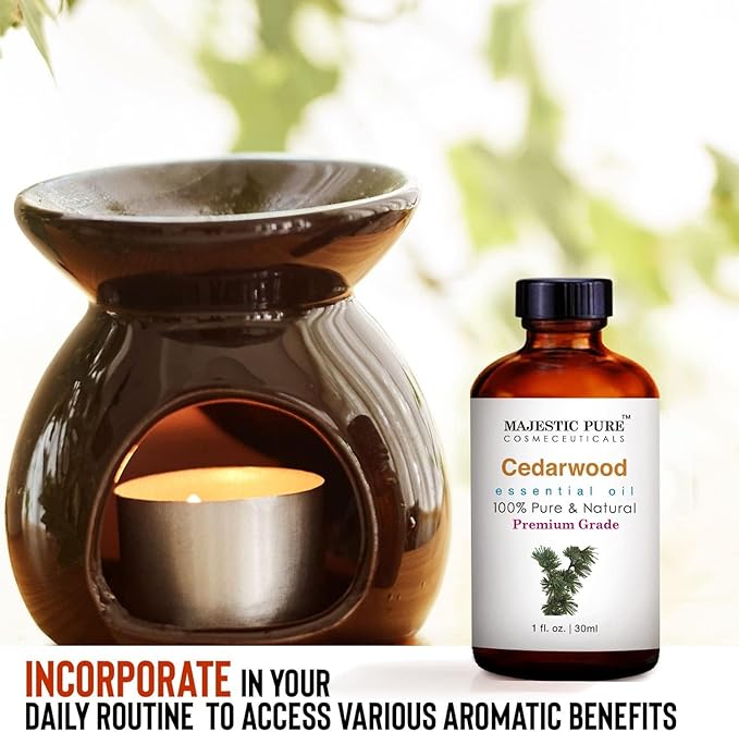 Majestic Pure Cedarwood Essential Oil with Glass Dropper - 1 Fl Oz - 100% Pure and Natural Cedarwood Oil - Premium Grade Essential Oils for Diffuser, Aromatherapy, Soap and Candle Making - Bloomnest