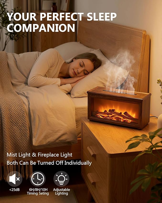 Essential Oil Diffuser, 7-Color Fireplace Fire Flame Aromatherapy Humidifier, 280ml Ultrasonic Aroma Diffuser Valentine's Day Gift with Time Sets and Remote Control for Bedroom Home Yoga Office - Bloomnest