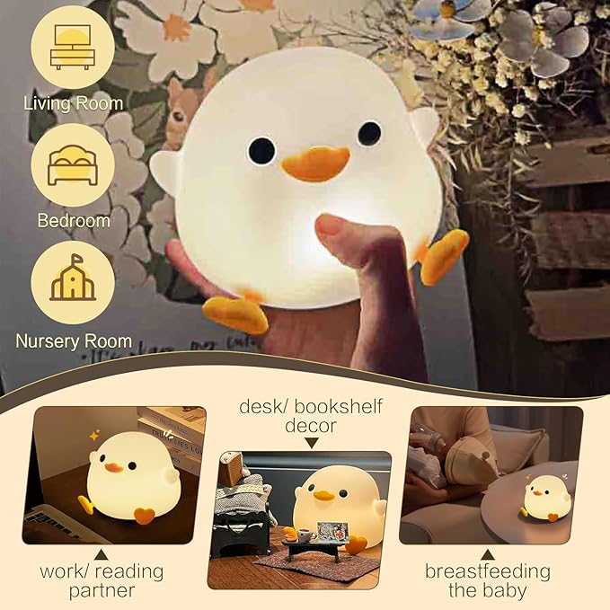 Cute Duck Night Light, Dodo Duck Lamp, Bean Shape, LED Squishy Novelty Ducky Light, Food Grade Silicone Dimmable Nightlight, Light Up Duck Gifts, Baby Kids Nursery Room College Dorm Décor - Bloomnest