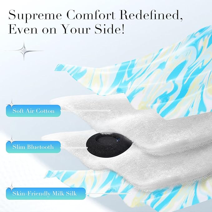 LC-dolida Sleep Mask with Bluetooth Headphones, Extra Large Silk Eye Mask for Sleeping Side Day Sleepers, Sleep Headphones Bluetooth 5.4 for Women Men with Thin Speaker, Blackout, Comfort, Microphone