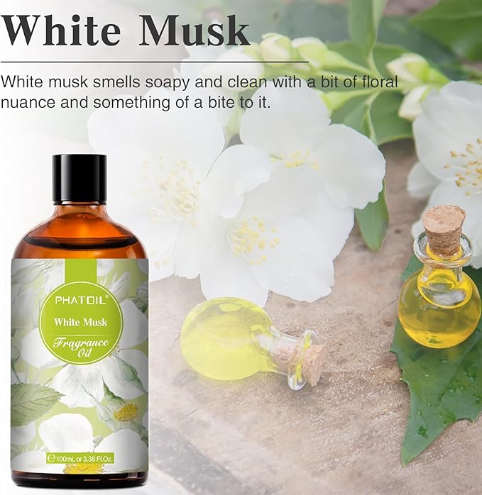 PHATOIL 3.38FL.OZ Fragrance Oils for Diffuser, Perfect for Aromatherapy, Humidifiers, Yoga, DIY Candle and Soap Making Scents (White Musk) - Bloomnest