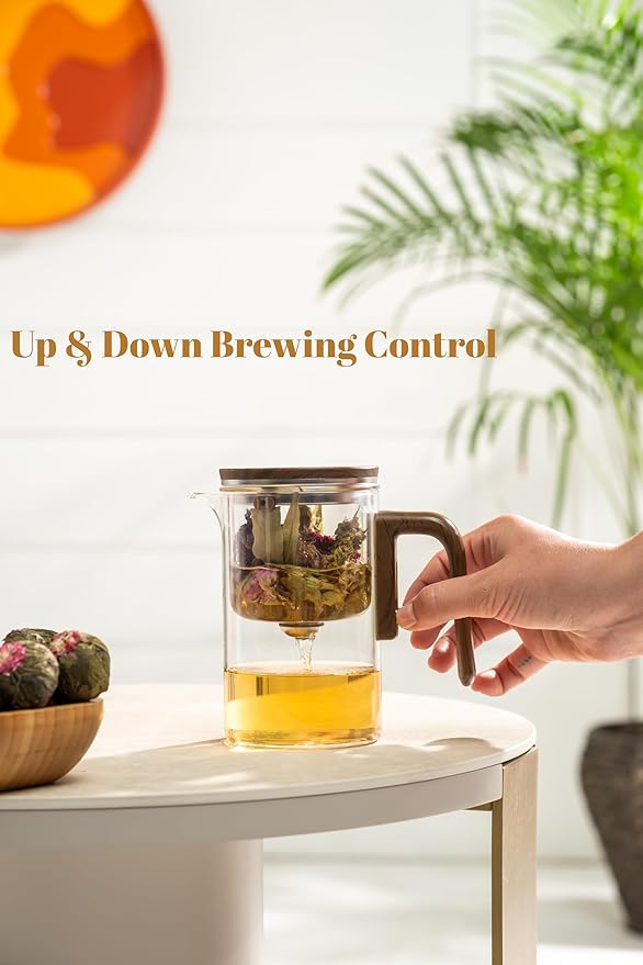 Enchanti Tea Pot - Modern Glass Infuser Teapot - Water Separation Magic Teapot with Heat-Resistant Handle - Elegant Gift Box & Writable Card - Perfect for Loose Leaf Tea - 600 ML (20oz) - Bloomnest