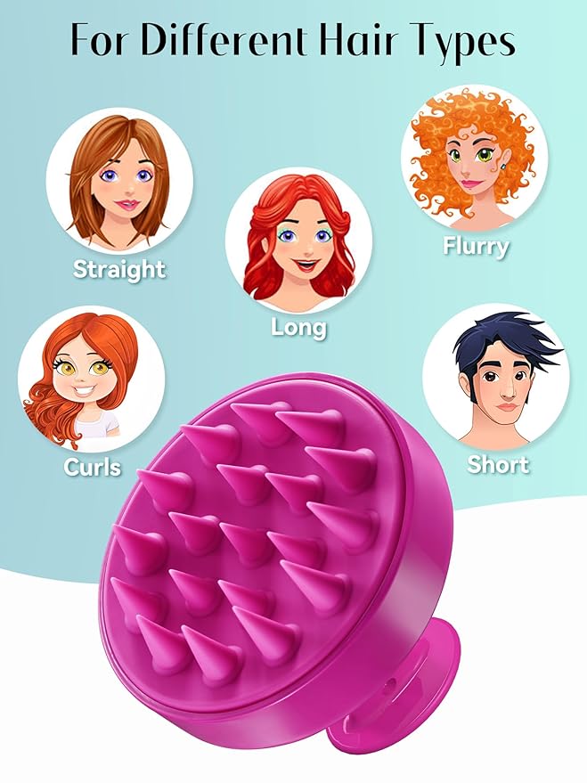HEETA Scalp Massager Hair Growth, Soft Silicone Scalp Scrubber Shampoo Brush for Exfoliation, Dandruff Removal Head Massage Stress Relax, Wet & Dry Use for Thick Thin Curly Hair Care, Hot Pink HEETA