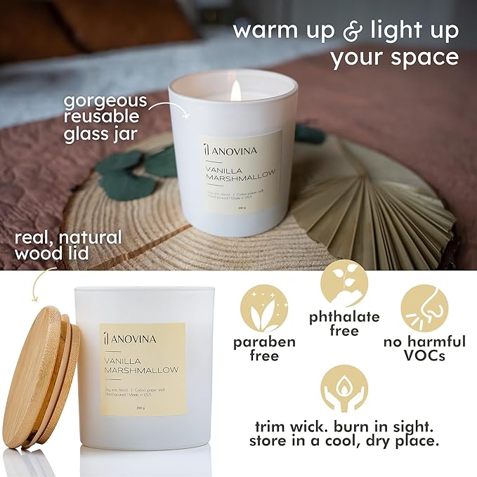 Anovina Vanilla Candle – Non-Toxic Soy Wax Blend – Long-Lasting Vanilla Scented for Home Décor, Relaxation & Aromatherapy – Fall & Holiday Gifts for Women, Friends & Family - Bloomnest