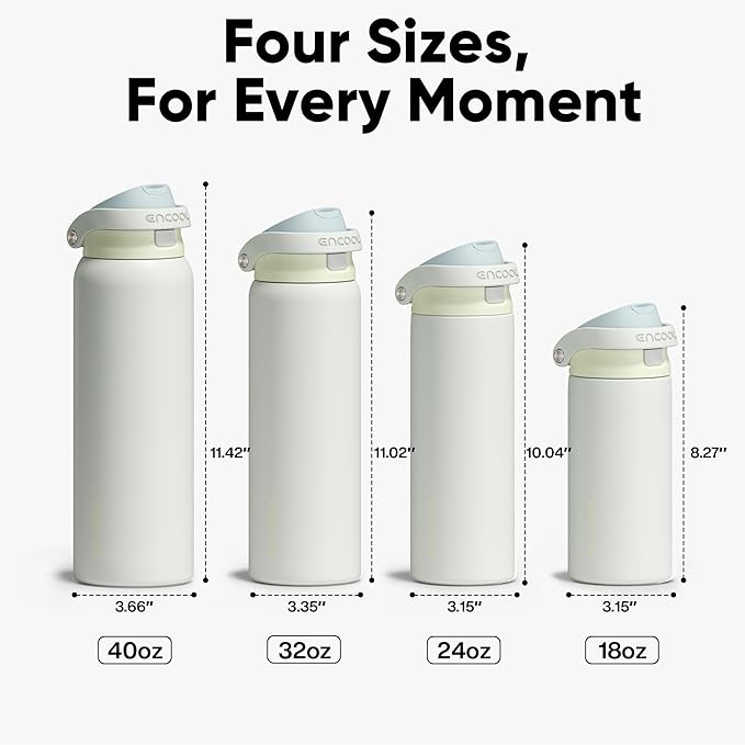 ENCOOL Leakproof Insulated Water Bottle with Straw Dual-Sip Water Bottle Bag-Safe Design for Work, Commute & Gym – Keeps Drinks Cold All Day, 24 oz, Cloud-Hill White ENCOOL