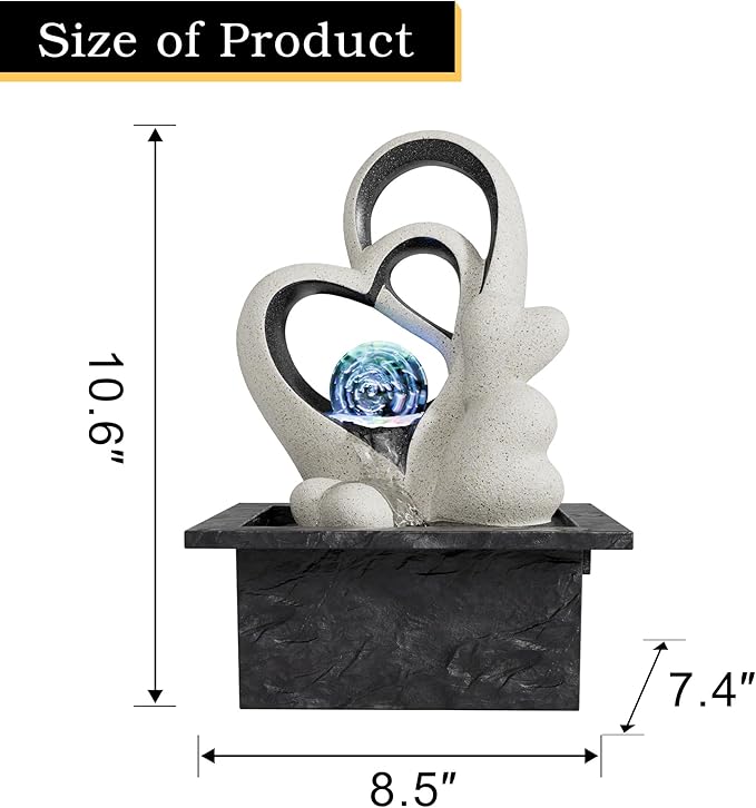 Tabletop Water Fountain, Indoor Desktop Waterfall, Zen Meditation Fountain with LED Lights Rolling Ball, Home Office Decor White - Bloomnest