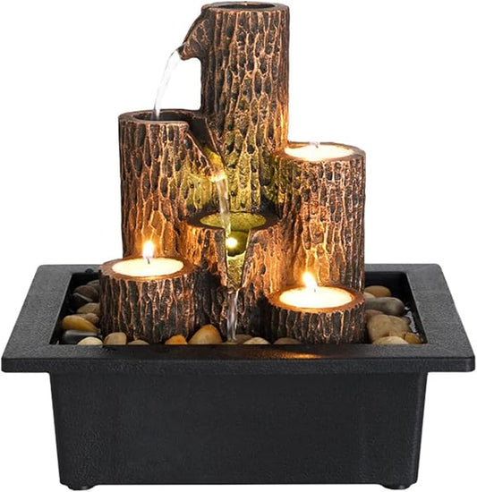 Small Indoor Relaxation Tabletop Fountain, Zen Meditation Waterfall Feature with Color LED Light & Natural Rocks, 4 Level Desk Waterfall for Home Office Bedroom Living Room Decoration (Style 4) - Bloomnest