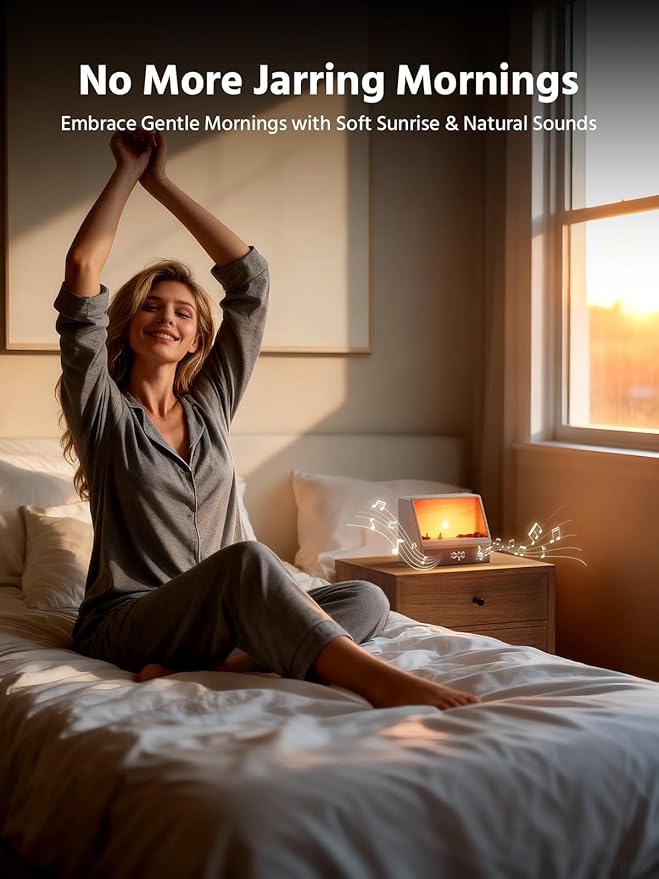 Sunrise Alarm Clock for Bedrooms - White Noise Machine with 12 Sleep Sounds and Dimmable Light for Baby Adults Kids Heavy Sleepers - Bloomnest
