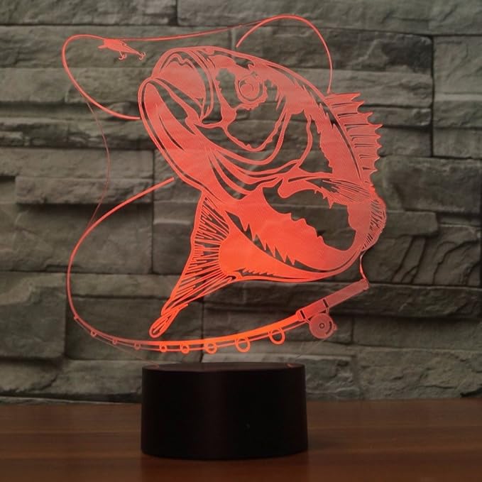 3D Fishing Fish Night Light Lamp Illusion 7 Color Changing Touch Switch Table Desk Decoration Lamps Led Christmas Gift with Acrylic Flat ABS Base USB Cable Toy - Bloomnest