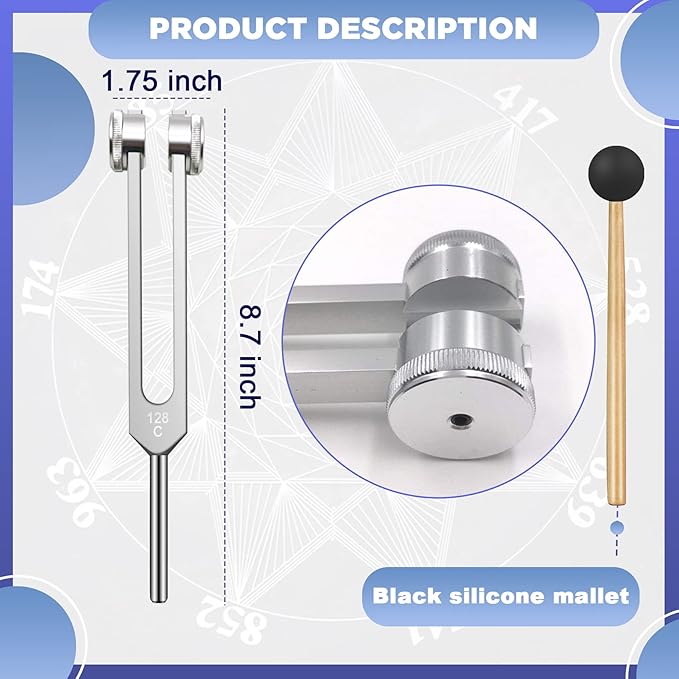128 Hz Tuning Fork Weights Aluminum Clinical Grade Nerve/Sensory with Black Silicone Hammer, Cleaning Cloth and Felt Case, Non-Magnetic Aluminum Alloy - Bloomnest