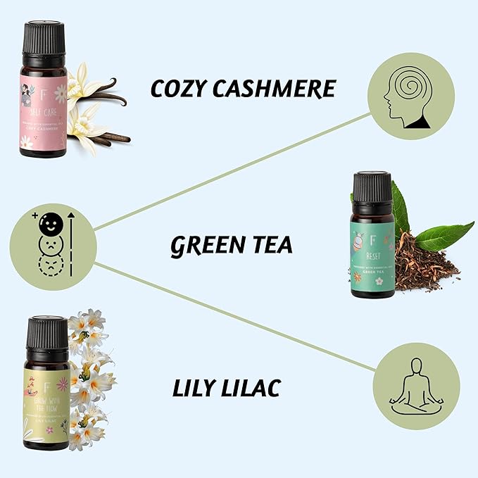 Folkulture Essential Oils for Diffuser | Essential Oils Set of 6 Fragrances | Diffuser Oil Scents for Home | Oils Diffuser Essential Oil | Fragrance Oils for Diffusers - Green Tea, Ocean Salt - Bloomnest