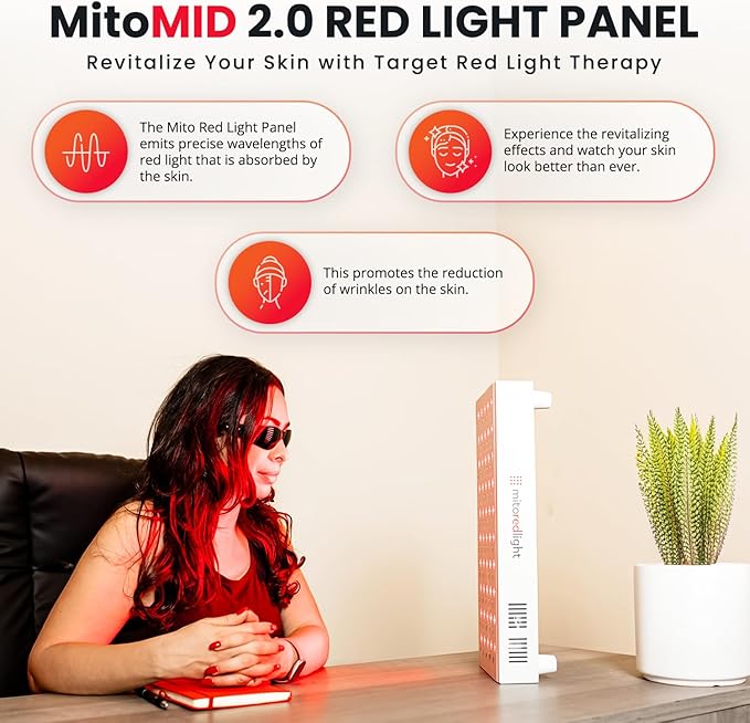Mito Red Light – MitoMID 2.0 Red Light Panel – Red Light Therapy for Face and Neck – Red Light & Near Infrared Red Light Therapy – At-Home Red Light Therapy for Body MitoRedLight