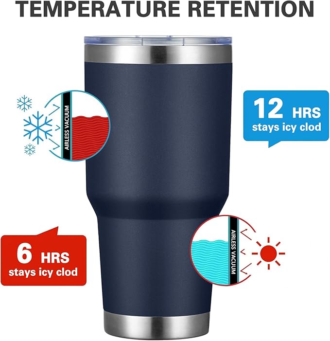 MEWAY 30oz Insulated Tumbler With Lids and Straws,Stainless Steel Double Vacuum Coffee Tumbler Cup, Brush, Durable Powder Coated Coffee Cup for Cold & Hot Drinks, Office, Travel(Navy,12 PACK) - Bloomnest