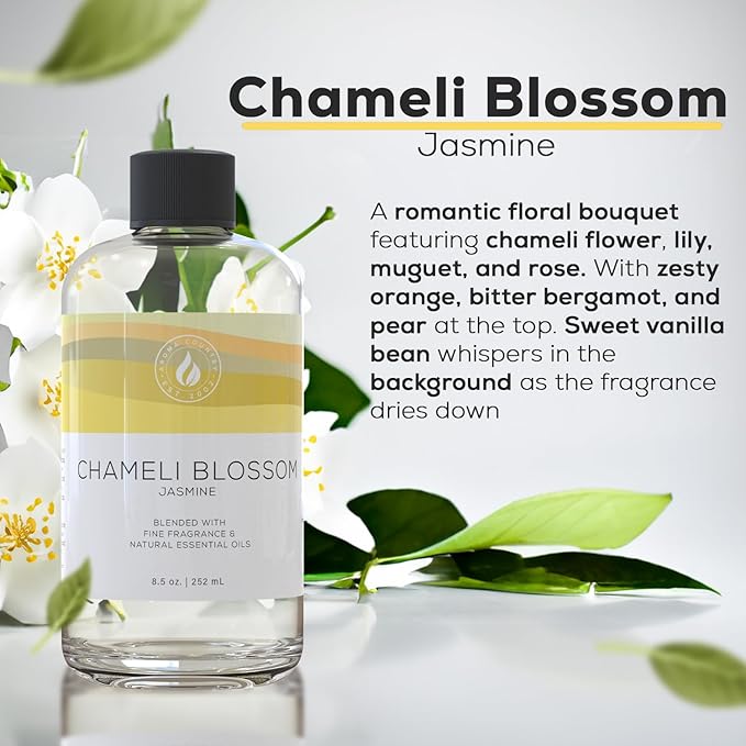 Aroma Country Chameli Blossom Diffuser Oil - Luxury Essential Oils for Diffuser Refill & Air Freshener Room Spray - Long-Lasting & Natural Home Fragrance, Jasmine Scented Oil (8.5 Fl. oz) AromaCountry