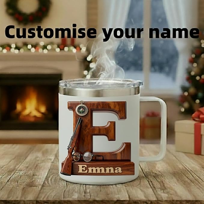 Personalized Christmas Story Mug with Custom Name & Ralphie Initial - 14oz Insulated Tumbler with Handle & Lid - Funny Red Ryder Movie Fan Gift for Men, Dad, Husband (B63) - Bloomnest