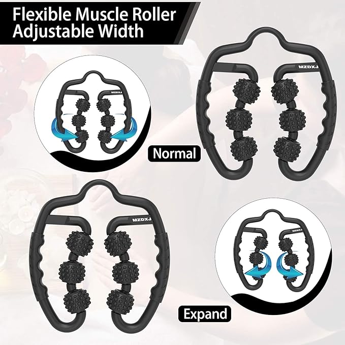 Cellulite Massage Tool Muscle Roller - Deep Fascia Massager & Dimpled Skin Remover for Legs, Thighs & Buttocks - Anti-Cellulite Roller, Smooth Skin, Pain Relief（Black - 6 Wheel） - Bloomnest