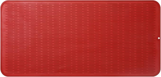 Silicone Dish Drying Mat for Multiple Usage,Easy clean,Eco-friendly,Heat-resistant Silicone Mat for Kitchen Counter or Sink,Refrigerator or Drawer Liner Red 5XL 36inches x 18inches - Bloomnest