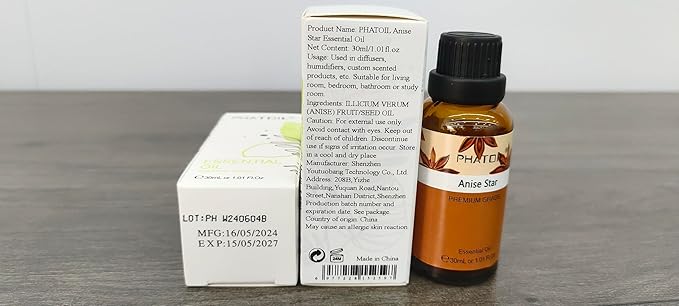 Anise Star 1.01fl.oz Essential Oil, PHATOIL Pure Aromatherapy Oils for Diffuser, Humidifier, Perfect for DIY Soap, Candle, Bath Bombs Making(30ml) - Bloomnest