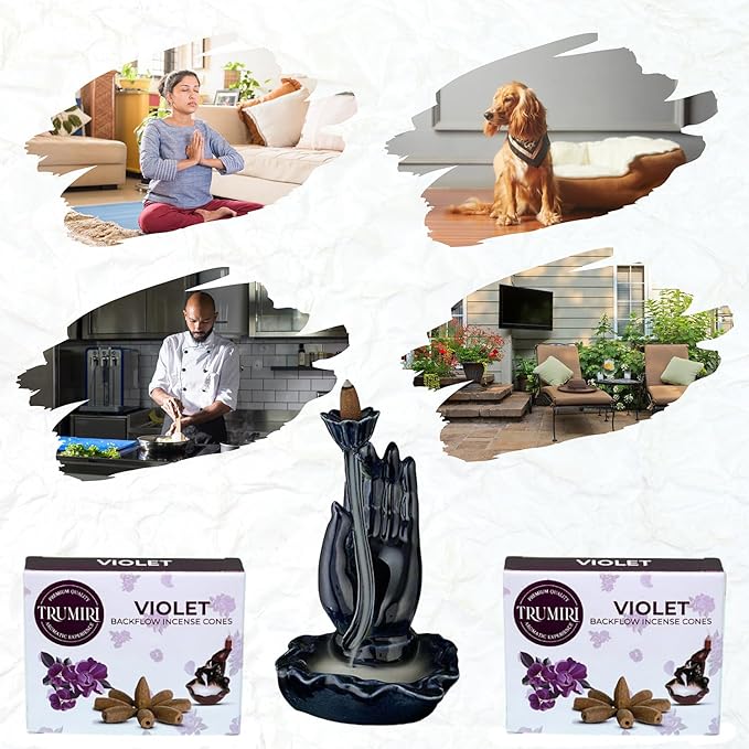 Violet Backflow Incense - 60 Cones, Six Packs of 10, Waterfall Effect