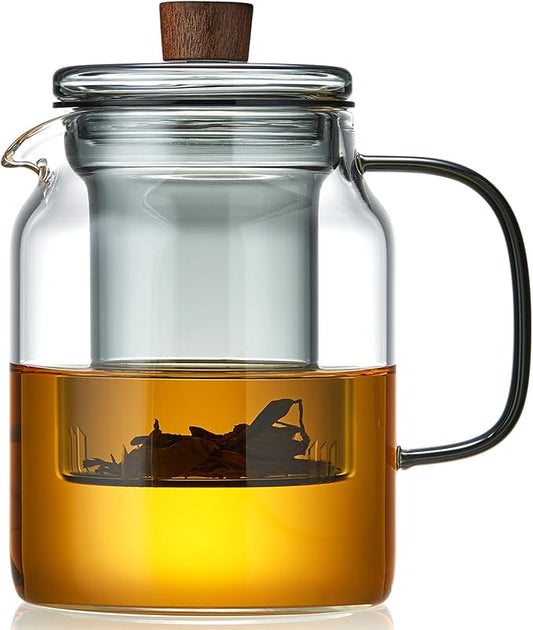 Glass Tea Pot, 560ML Borosilicate Glass Teapot (Gray) with Detachable Glass Tea Infuser, Clear Loose Leaf Glass Tea Kettle, Blooming Tea, Tea bag 19OZ - Bloomnest