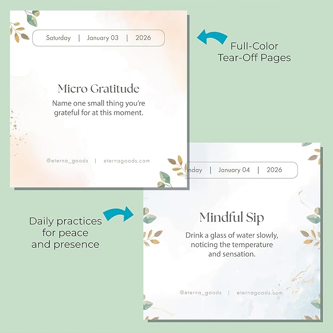 2026 Mindfulness Daily Desktop Calendar | Day To Day Tear Off Calendar with 365 Positive Affirmation Exercises for a Year of Calm Self Care, Box Calendar Gift For Women, Christmas Stocking Stuffer Gift for Home or Office