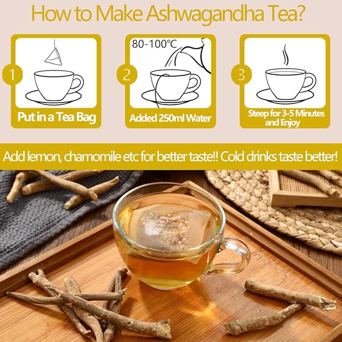 Premium 40 Ashwagandha Tea Bags, Made with 100% Wild Ashwagandha Root, No Additives & Caffeine free. - Bloomnest