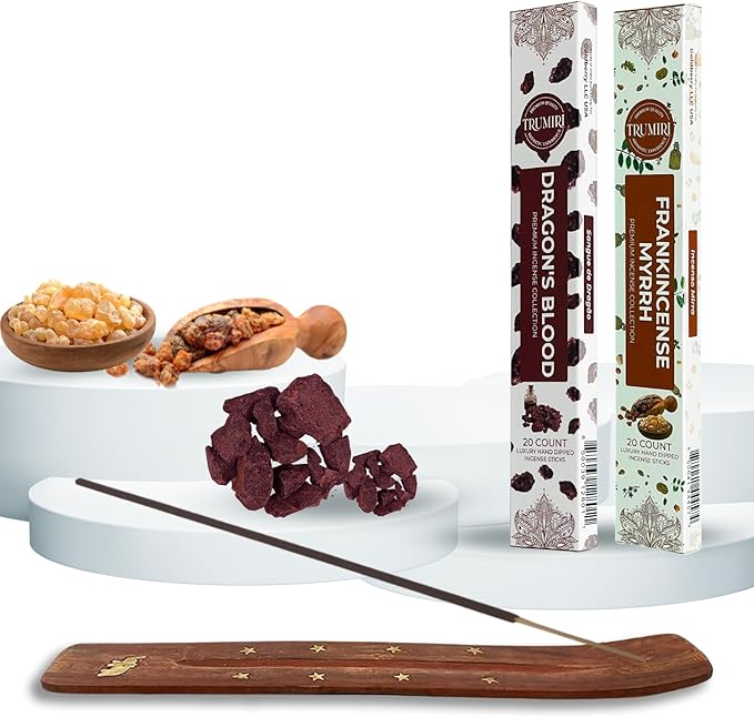 Trumiri Incense Sticks - Combo Pack of 40 Insence-Sticks - 20 Dragons Blood + 20 Frankincense Myrrh - Insenses - Insents - Incents - Inscense - Incence - Incienso - All Natural Incense Sticks TRUMIRI