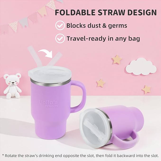 Bella's Friends Handy Mini Tumbler – Adorable 9 oz Sippy Cup for Toddlers 1-3 years old, Flexible Straw, Stainless Interior & Silicone Body, Leak‑Proof, Dishwasher Safe, Ideal for Travel or At Home - Bloomnest