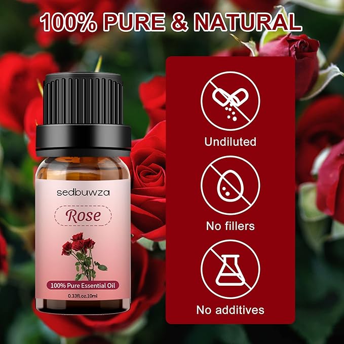 Sedbuwza Rose Peony Essential Oil Set, Rose Fragrance Oil Peony Scent Oil Set for Diffuser, Aromatherapy, Massage, Soap, Candle Making 2 x 10 ml Sedbuwza